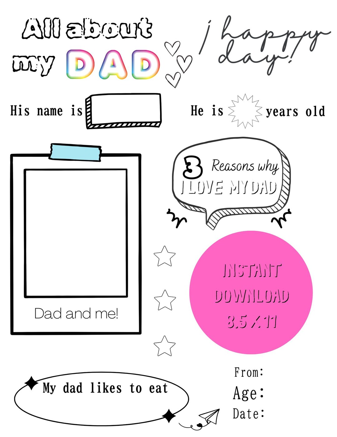 Reasons Why I Love My Dad, All About My Dad Printable, Father's Day ...