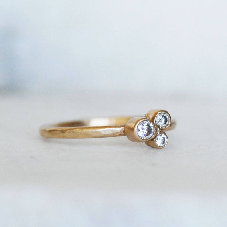 Diamond Trio Wedding Ring, Diamond Stardust Wedding Ring, Solid 14k Gold Wedding Ring, Diamond Cluster Ring, April Birthstone, Fine Jewelry image 8