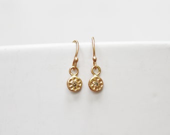 Tiny Diamond Wildflower Earrings, Your Choice of Diamond Color, Diamond Pebble, Friendly Recycled Gold