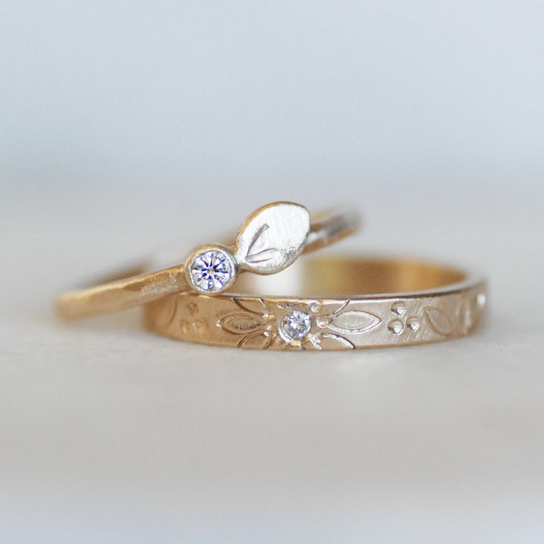 Diamond Petal Wedding Ring 14k Gold Engagement Band Etsy UK