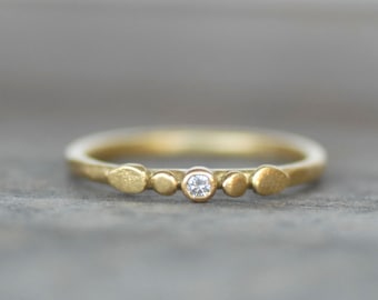 Tiny Petals Diamond SOLID Gold Engagement Ring, Thin Diamond Wedding Ring, Nature Inspired Wedding Ring, Handmade Floral Wedding Ring