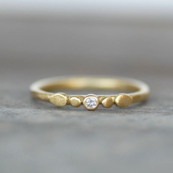 Tiny Petals Diamond SOLID Gold Engagement Ring, Thin Diamond Wedding Ring, Nature Inspired Wedding Ring, Handmade Floral Wedding Ring