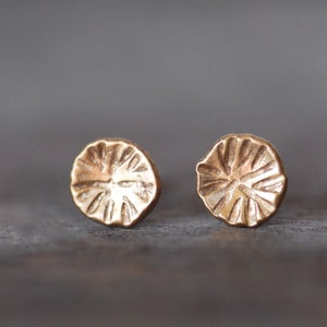 Gold Sea Anemone Post Earrings - Gold Disc Earrings - Eco-Friendly Recycled