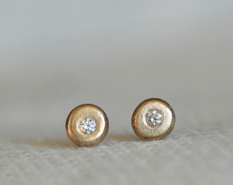 Gold and Diamond Pebble Post Earrings, Tiny Diamond Post Earrings, Diamond Pebble Earrings, Minimalist Gold Posts, Eco Gold, Mothers Day