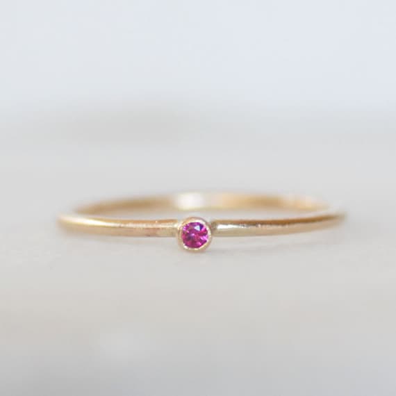 Skinny Ruby Ring Thin Gold Ruby Stacking Ring Handmade