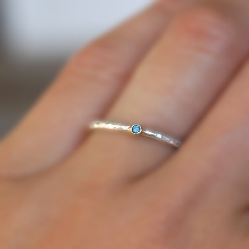 Tiny Blue Diamond Ring Gold and Silver Stack Ring 2mm Blue Etsy