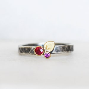 Ruby Garnet Bloom Ring, Solid 18k Gold Sterling Silver Flower Stacking Ring, Bouquet Ring, Multi Gemstone Botanical Jewelry, Handmade Flower
