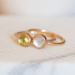 Rose Cut Gemstone Ring, Skinny Solid 14k Gold Band, Choose Your Gemstone, Gold Birthstone Ring, Opal Ring, Topaz Ring, Garnet, Moonstone image 2