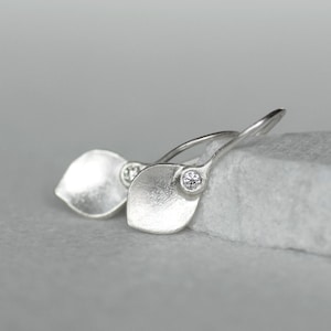 Diamond Lotus  Earrings - Silver Diamond Petal Earrings - Diamond Lotus Petal Earrings