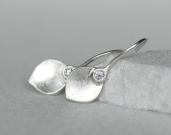 Diamond Lotus  Earrings - Silver Diamond Petal Earrings - Diamond Lotus Petal Earrings