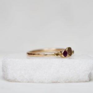 Ruby and Diamond Petal Stacking Ring, Solid 14k Gold Ruby and Diamond Ring, Botanical Kaleidoscope Ring, April July Birthstone, Multi Stone image 4