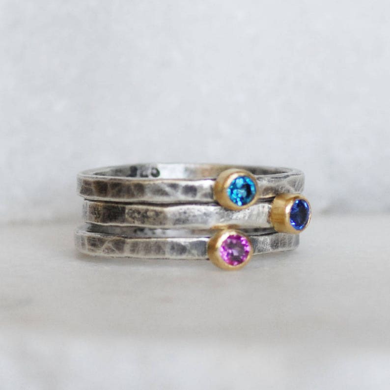 Minimalist Birthstone Stacking Ring in Solid 18k Gold and Sterling silver, Personalized Birthstone Ring image 3