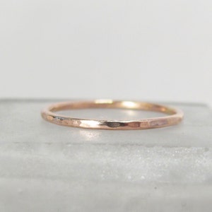 Thin 14k Rose Gold Ring, Skinny 1.3mm Hammered Band, Recycled Gold Minimalist Wedding Ring, Gold Midi Ring, Classic Gold Band, Rose Gold