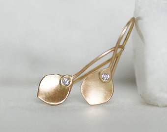 Diamond Gold Petal Earrings - Gold Buttercup Petal Earrings - Choose 14k or 18k Gold - Eco-Friendly Recycled Gold