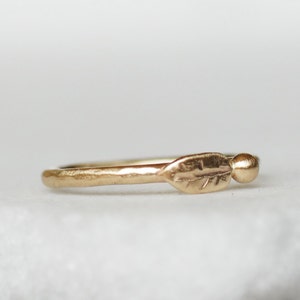 Gold Leaf Wedding Band, Solid 14k Gold Ring, Leaf and Flower Bud Engagement Ring, Dainty Branch Ring, Nature Jewelry, Bridesmaid Gifts image 2