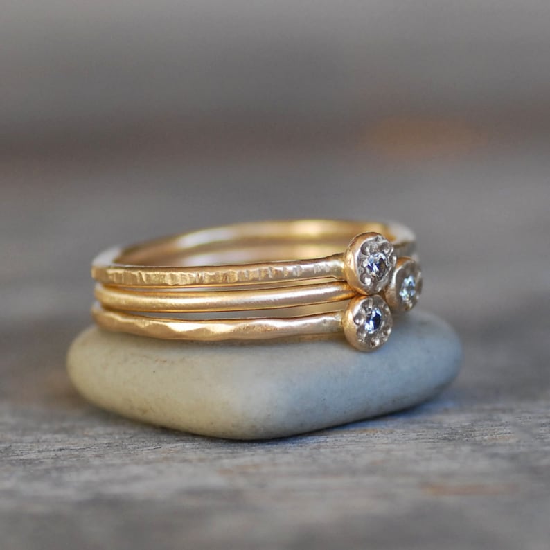 Skinny Mini Diamond Stacking Rings Set of 3 Choose White or | Etsy