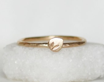 Solid Gold Petal Ring, Choose 1.3mm OR 1.6mm Band, Skinny Gold Stacking Ring, Botanical Stacking Ring, Skinny Floral Ring, Gift For Her