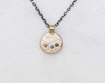 Diamond Disc Pendant, Sea Glass Design Shoreline Pendant, Gold Coin Charm, 14k Gold and Sterling Silver