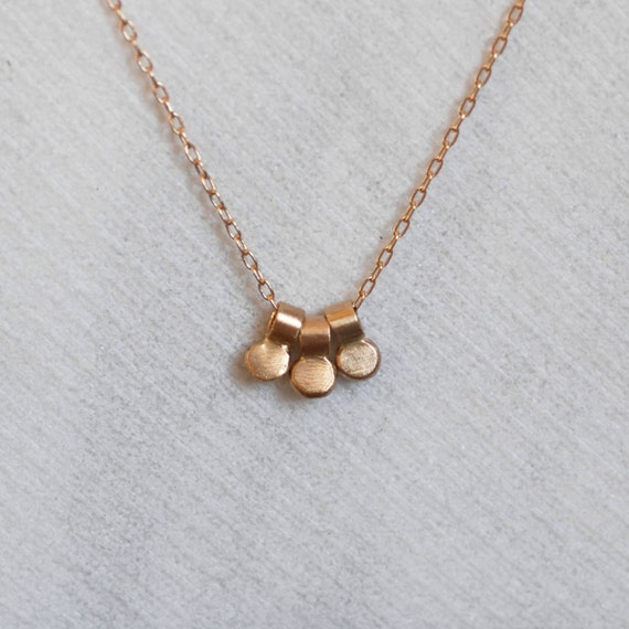 Gold Dewdrop Necklace Three Tiny 14k Gold Pendants | Etsy