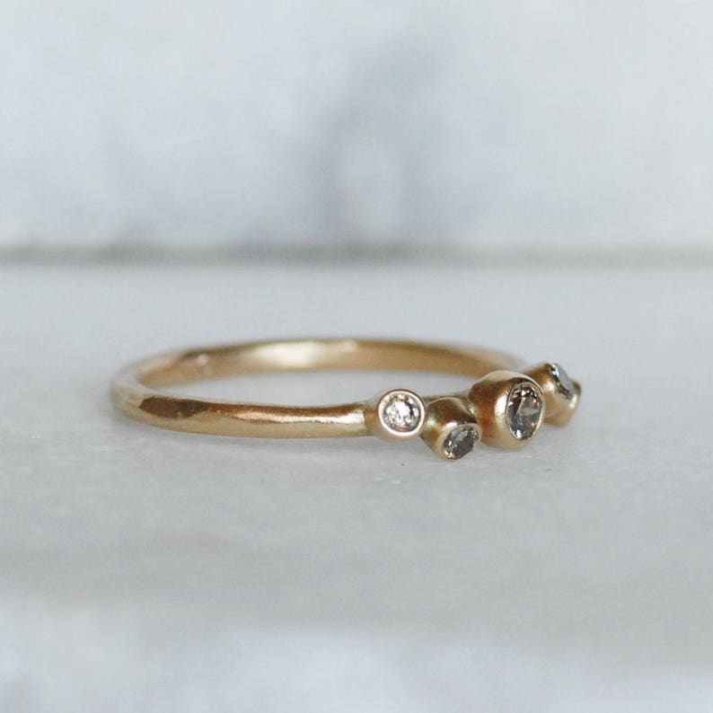 5 Diamond Wedding Ring, Dandelion Wish Engagement Ring, Choose 14k or 18k Gold, Diamond Multi Diamond Ring, April Birthstone, Wedding Band image 3