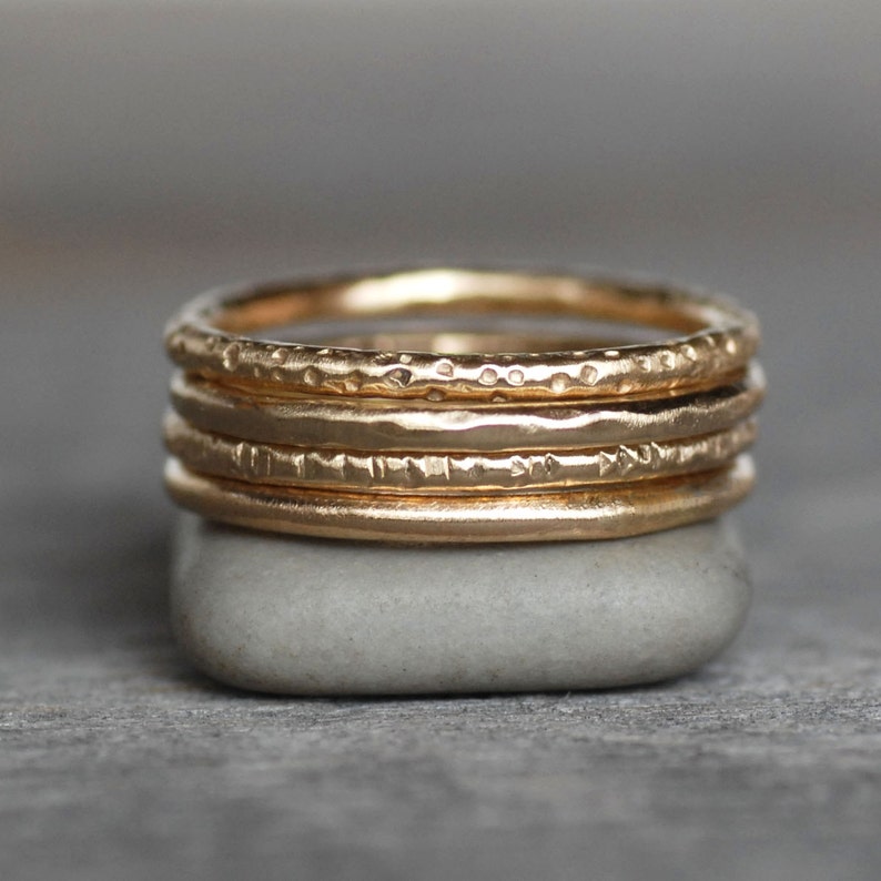 Solid 14k Gold Wedding Band, Handmade Classic Gold Band, Choose Your Texture, Recycled Gold Stacking Ring, Organic Artisan Wedding Band image 1