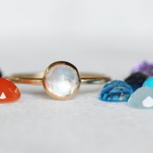 Rose Cut Gemstone Ring, Skinny Solid 14k Gold Band, Choose Your Gemstone, Gold Birthstone Ring, Opal Ring, Topaz Ring, Garnet, Moonstone image 3