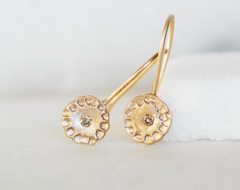 Diamond Wildflower Earrings - Choose Brown OR White Diamonds - Eco-Friendly Recycled Gold