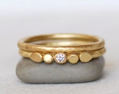 Tiny Petals Diamond Gold Ring Set of 2, Solid Gold Wedding Ring Set, Choose 14k or 18k Gold, Dainty Floral Wedding Rings, April Birthstone