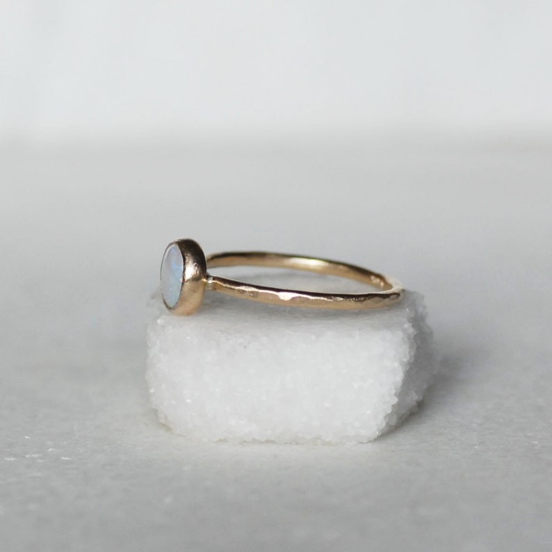 Rose Cut Gemstone Ring, Skinny Solid 14k Gold Band, Choose Your Gemstone, Gold Birthstone Ring, Opal Ring, Topaz Ring, Garnet, Moonstone image 8