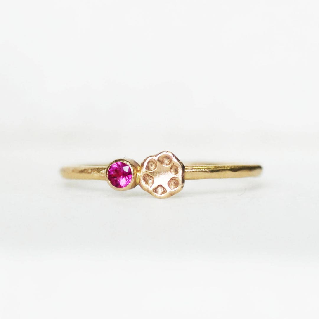handmade ruby stone stacking ring delicate... Skinny Ruby Poppy Ring, 14k Gold Stacking Ring, Handmade Ruby Flower ...