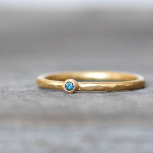 Tiny Blue Diamond Ring, Solid 14k Gold Ring, Dainty Blue Diamond Wedding Band, Diamond Stack Ring, Skinny Stack Ring, Promise Ring, April