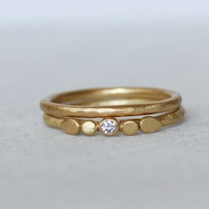 Tiny Petals Diamond Gold Ring Set of 2, Solid Gold Wedding Ring Set, Choose 14k or 18k Gold, Dainty Floral Wedding Rings, April Birthstone image 3