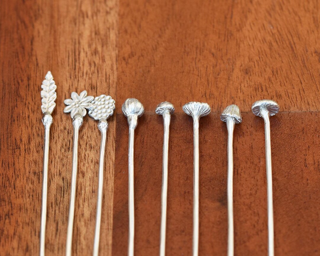 Sterling Silver Woodland Cocktail Picks, Set of 8, Luxury Barware