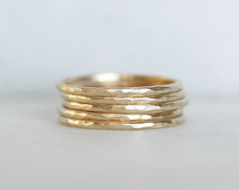 Handmade Thin 18k Gold Ring, Choose Hammered Textured or Smooth, Skinny Solid Gold Wedding Band, Recycled Gold Stacking Ring,