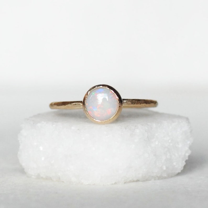 Rose Cut Gemstone Ring, Skinny Solid 14k Gold Band, Choose Your Gemstone, Gold Birthstone Ring, Opal Ring, Topaz Ring, Garnet, Moonstone image 1