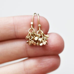 Solid Gold Cluster Drop Earrings, Seedpod Tassel Dangle Earrings, Handmade Gold Drop Earrings, Botanical Drop Dangle Earrings, Artisan Gold image 5
