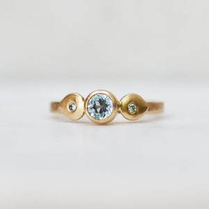 Aquamarine Diamond SOLID Gold Ring, Handmade Petal Ring, Alternative Engagement Ring, Gold Floral Ring, Wedding Jewelry image 1