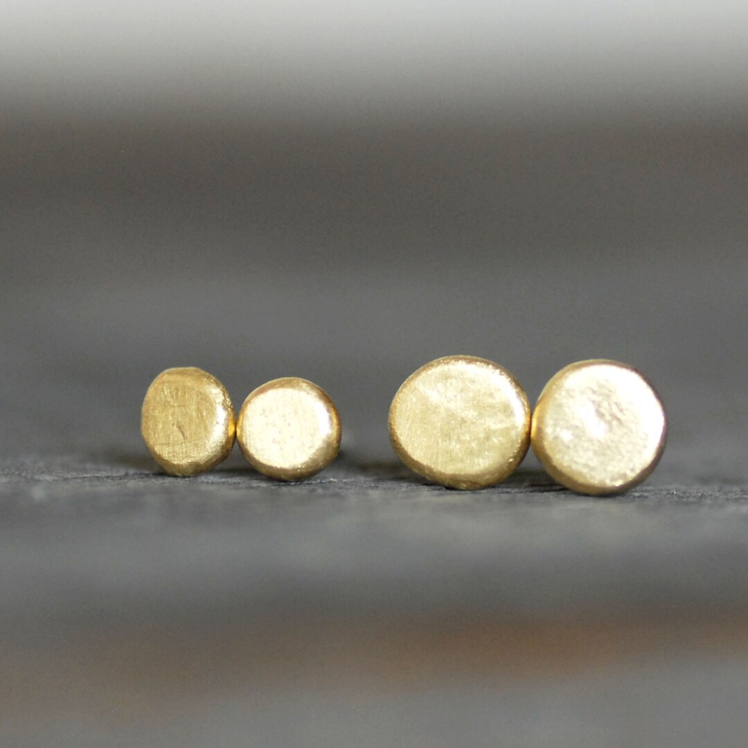 Tiny 18k Gold Post Earrings, Gold Skipping Stone Studs, Simple Gold ...