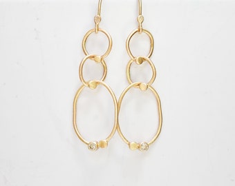 Long Diamond and gold interlocking hoop earrings - Gold Dangle Earrings - Eco-Friendly Recycled