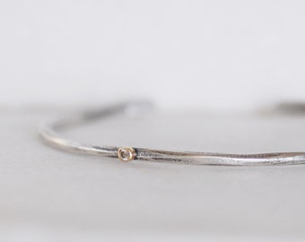 Brown Diamond Cuff , Skinny Sterling and 18k Gold Open Cuff, Diamond Stacking Cuff