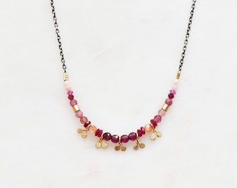 Gemstone Garden Necklace in Solid 14k gold, Ruby Sapphire Garnet Opal Tourmaline Sunstone Gold Seedling Necklace, High End Fine jewelry