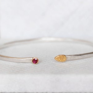 Gemstone Leaf Cuff, Ruby Cuff, Sapphire Cuff, Diamond Cuff, Sterling and Solid 18k Gold, Leaf Bracelet , Birthstone Jewelry, Gifts for Mom