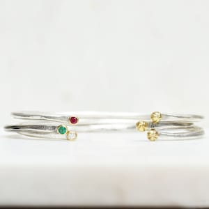 Birthstone Flower Bud Cuff, Solid 18k Gold & Sterling Silver Open Cuff, Gemstone or Diamond, Personalized Stacking Cuff, Mothers Jewelry