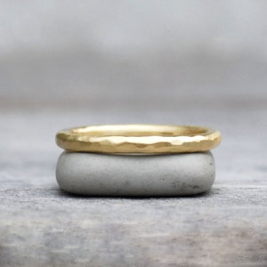 Solid Gold Wedding Band, 2mm 14k Gold Wedding Ring, Handmade Recycled Gold, Rustic Hammered Gold Band, Organic Texture Band, Fine Jewelry