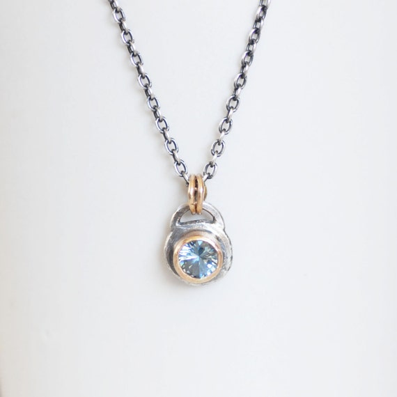 Aquamarine Gold Necklace Silver and 14k Gold 5mm Aquamarine - Etsy