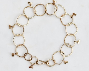 Solid 14k Gold Link Charm Bracelet, Handmade Chain Link Bracelet, Large Link Charm Bracelet, Interlocking Circles Bracelet, Eco Gold,