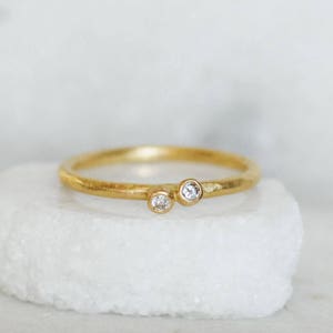 Tiny Diamond Twinkle Ring, Diamond Duo Ring, Small Diamond Gold Stacking Ring, Dainty Diamond Ring, Skinny Diamond Stacking Ring, Wedding