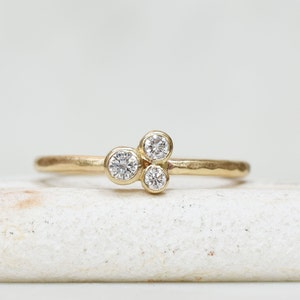 Diamond Trio Wedding Ring, Diamond Stardust Wedding Ring, Solid 14k Gold Wedding Ring, Diamond Cluster Ring, April Birthstone, Fine Jewelry image 1
