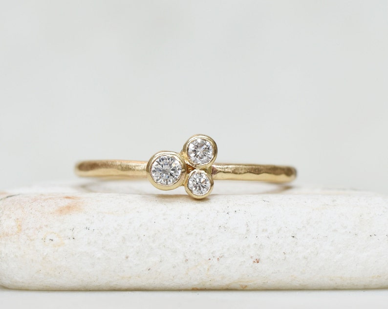 Diamond Trio Wedding Ring, Diamond Stardust Wedding Ring, Solid 14k Gold Wedding Ring, Diamond Cluster Ring, April Birthstone, Fine Jewelry image 1