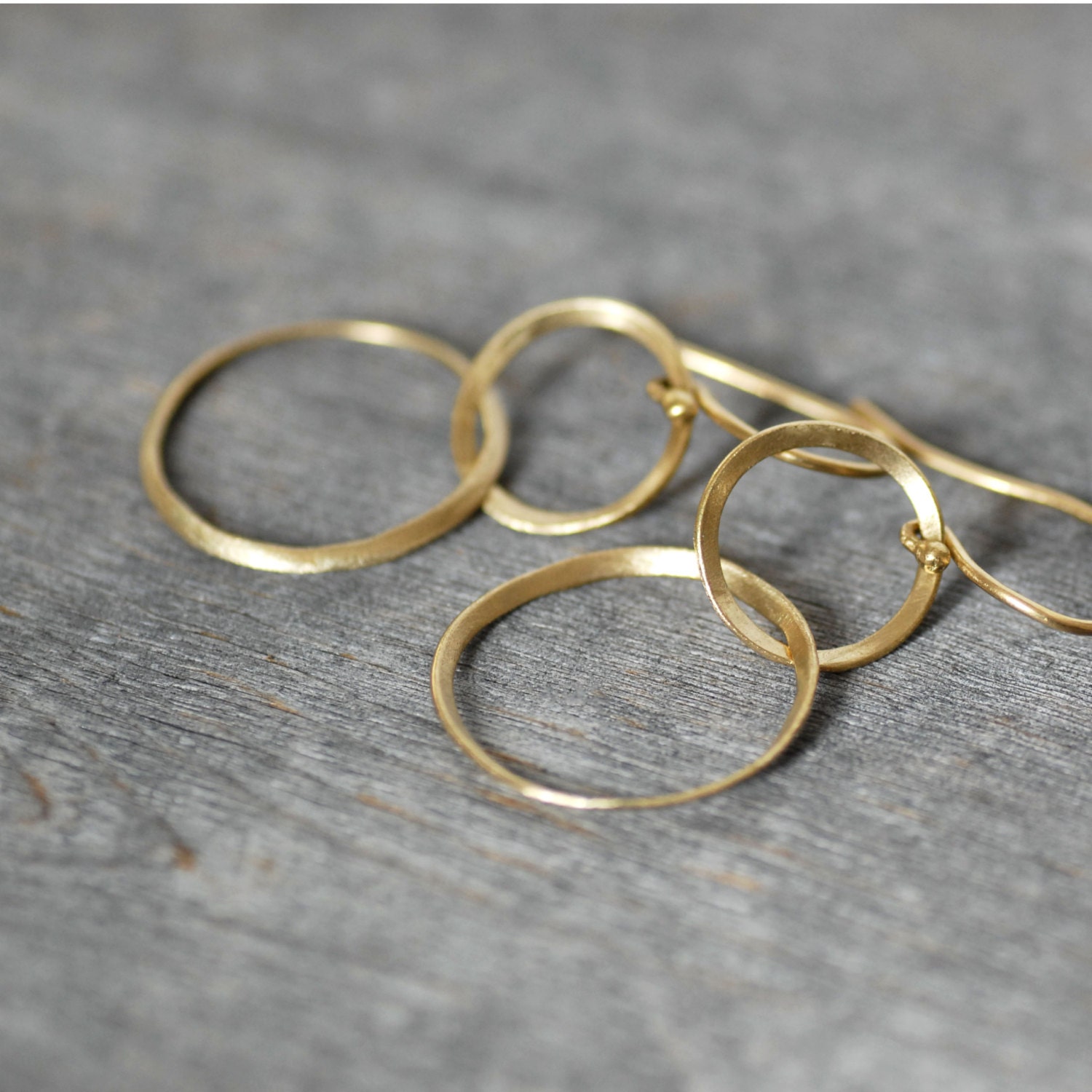18k Gold Ribbon Earrings Double Hoop Dangle Gold Earrings Etsy